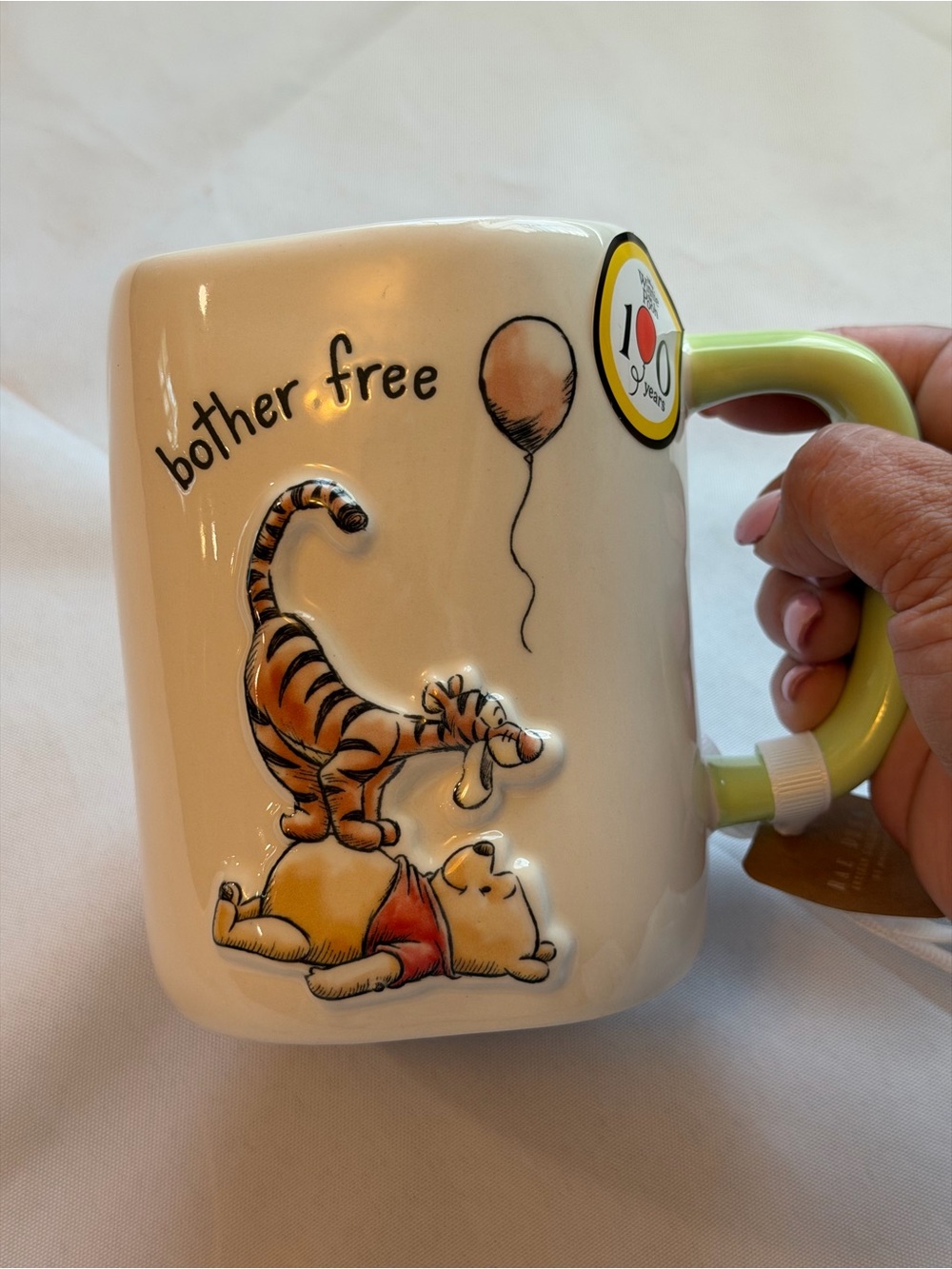 Rae Dunn Green and Cream Ceramic Pooh Mug with Tag